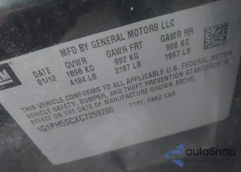 2012 Chevrolet Cruze Ltz from USA, damaged, VIN 1G1PH5SCXC7259286